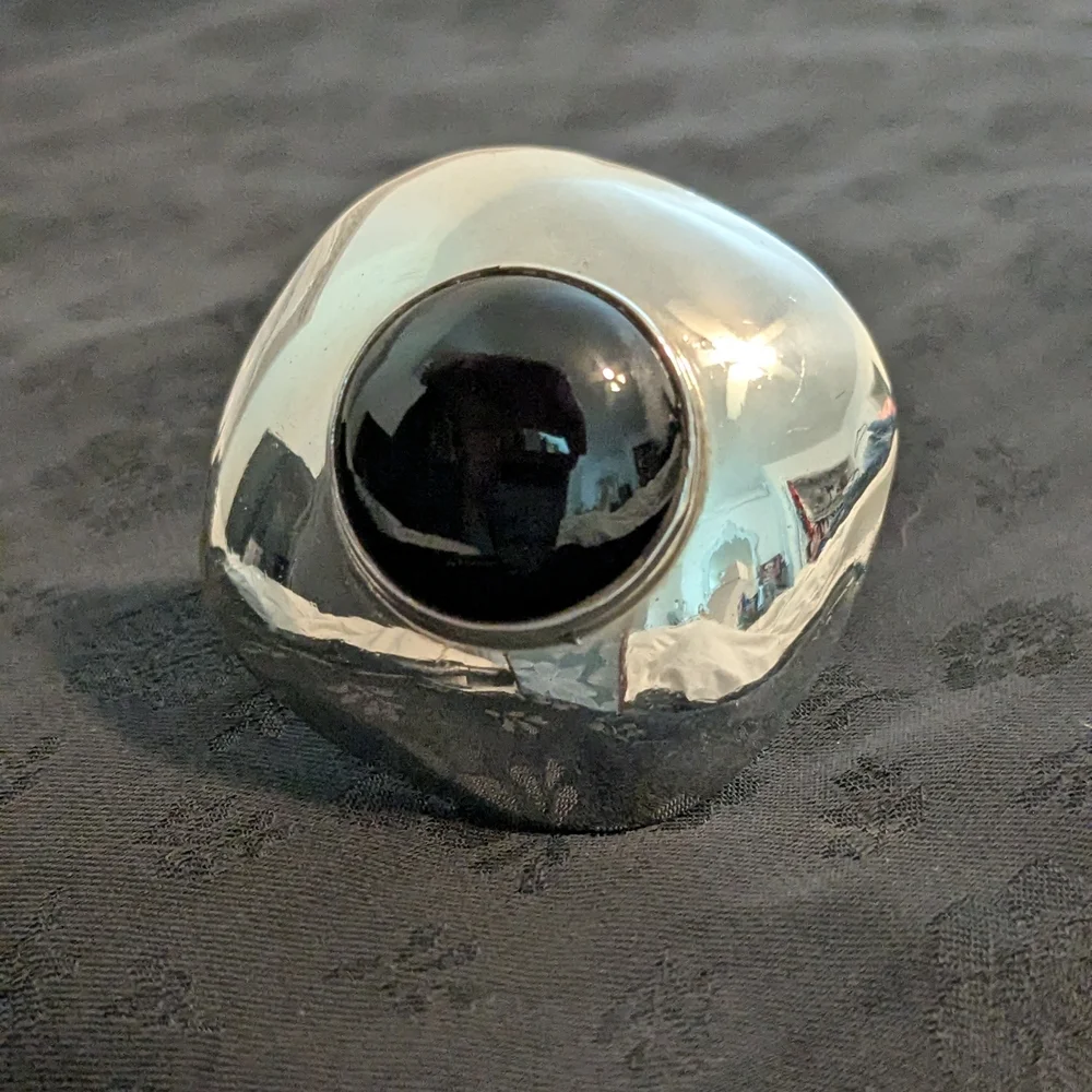 Large Statement Ring Onyx Sterling Unique Repurposed Upcycled Vintage Adjustable - Picture 2 of 10